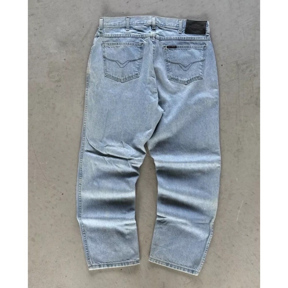 Vintage 90s Harley Davidson Light Wash Blue Denim Jeans size 36x30 Straight Fit